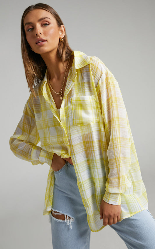 Catania Oversized Sheer Check Shirt in Yellow