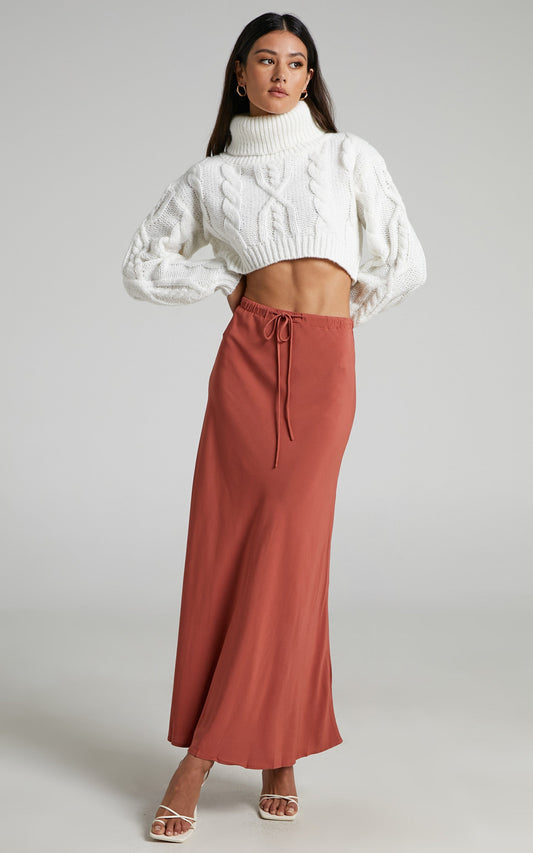 Devina Bias Cut Midi Skirt in Clay