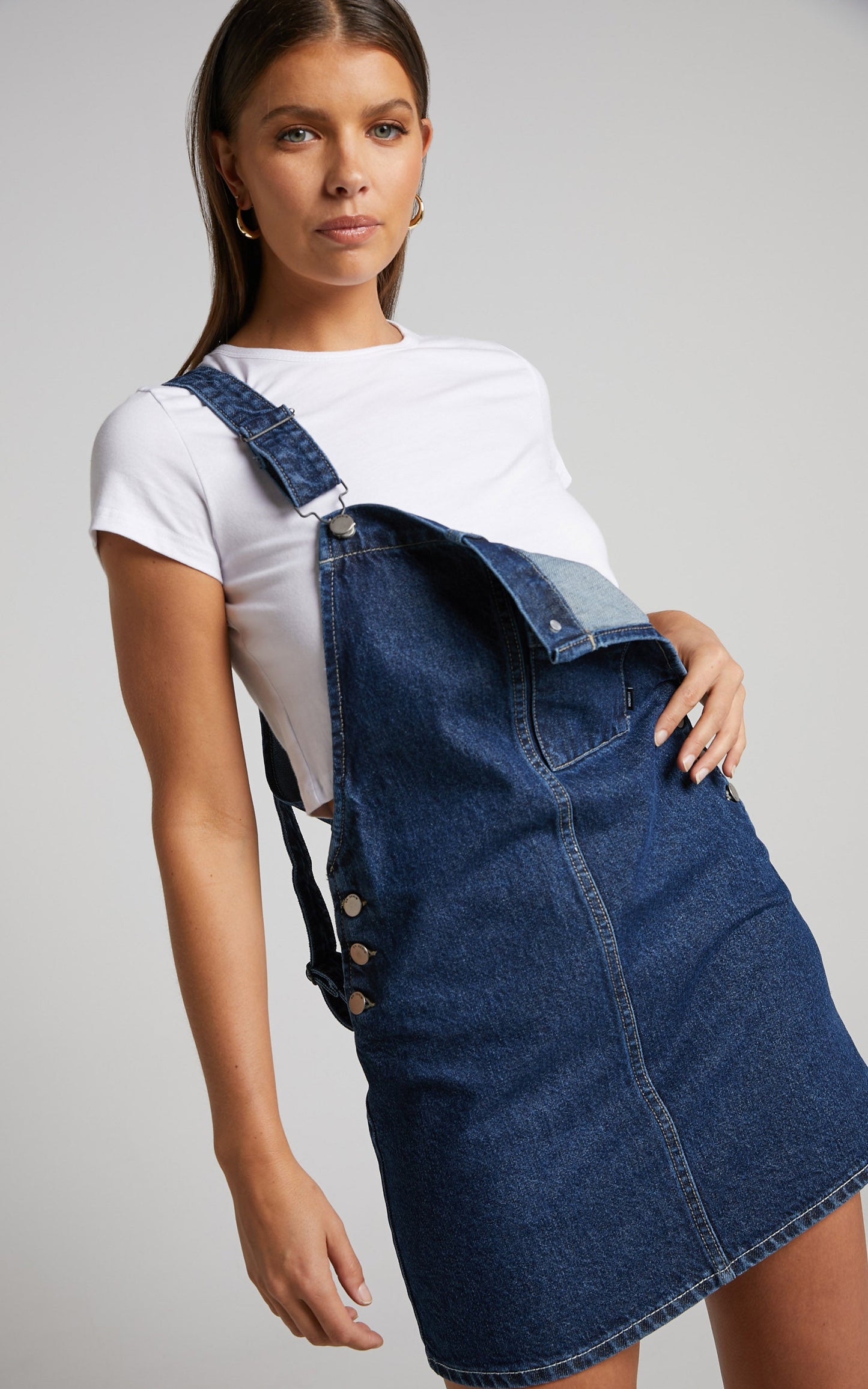 Dr Denim - Effie Dungaree Dress in Pebble Dark Retro