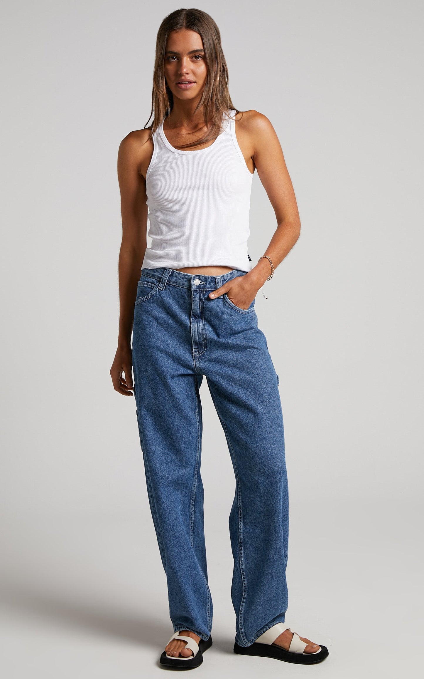 Dr Denim - Faye Worker Jean in Pebble Mid Stone