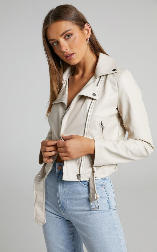 Garrett Faux Leather Jacket in Cream
