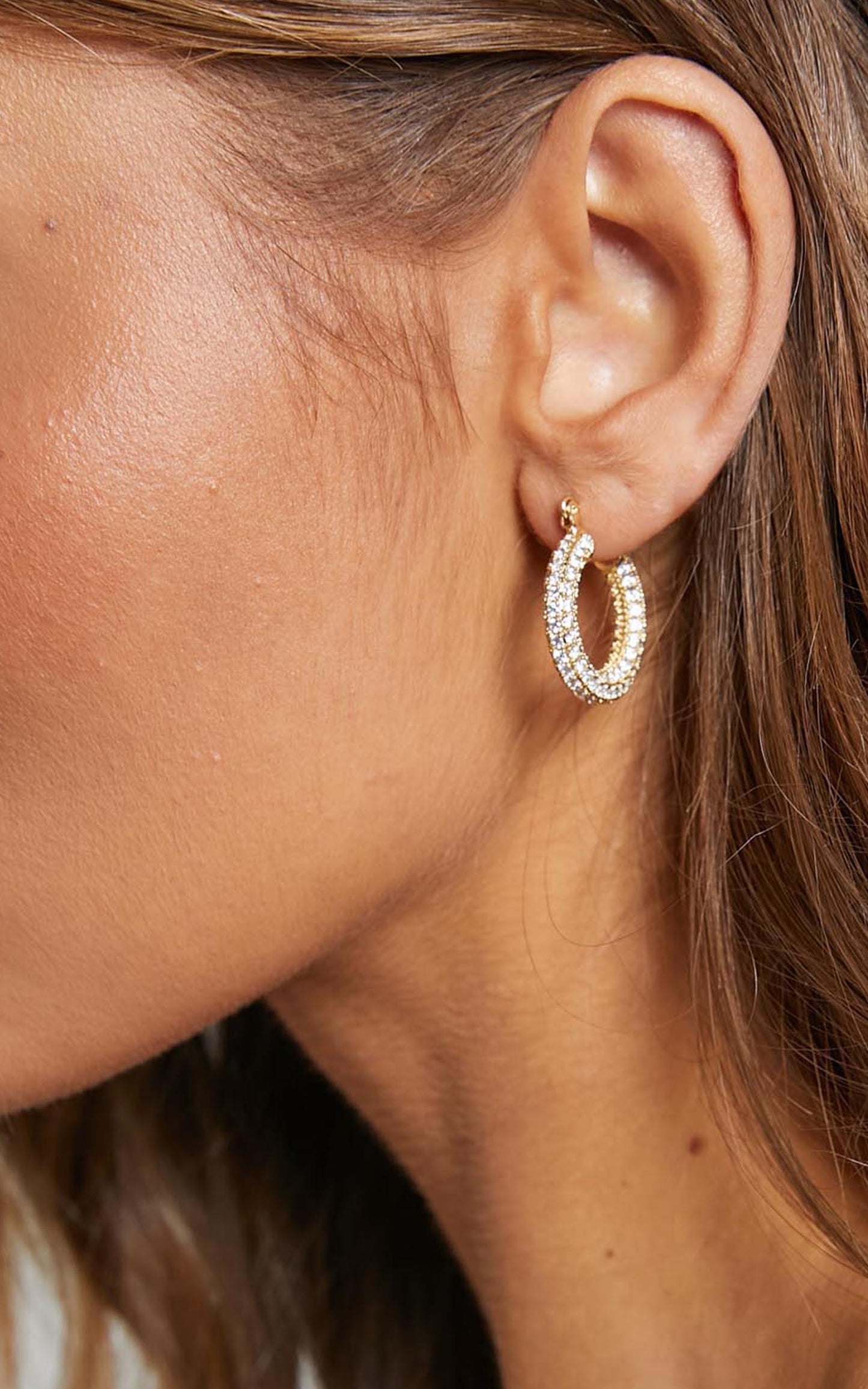 Gaylane Diamante Hoop Earrings in Gold