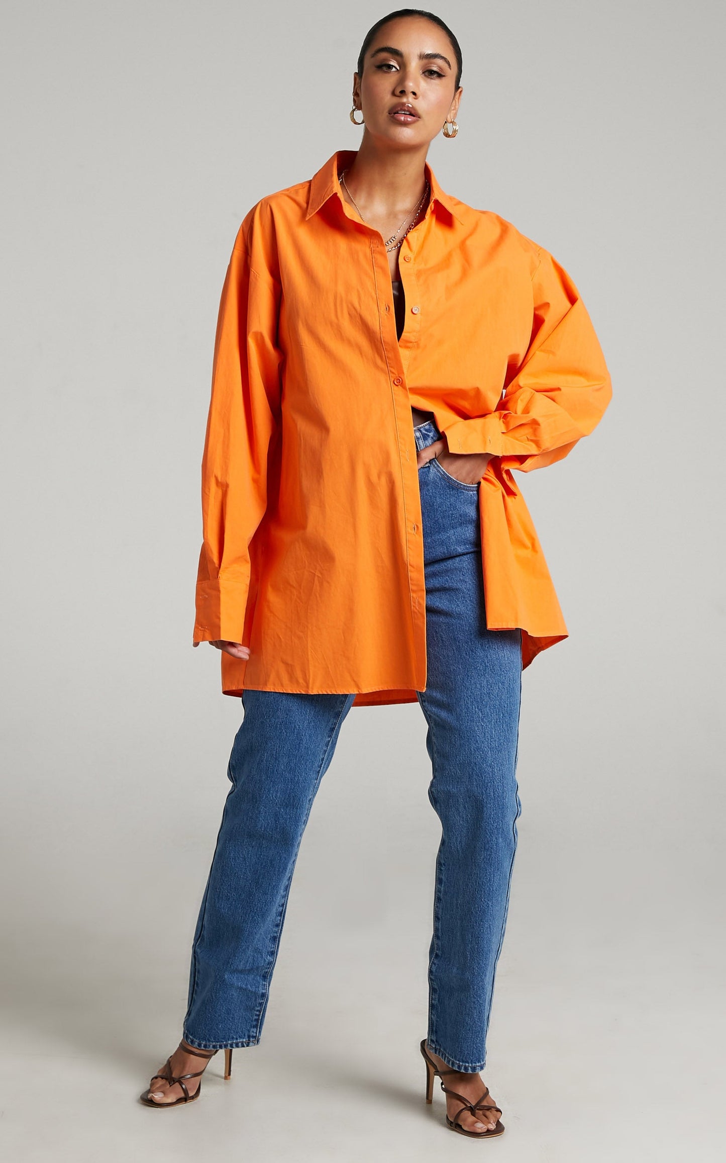 Harriet Shirt - Oversized Sleeve Button Up Shirt in Orange