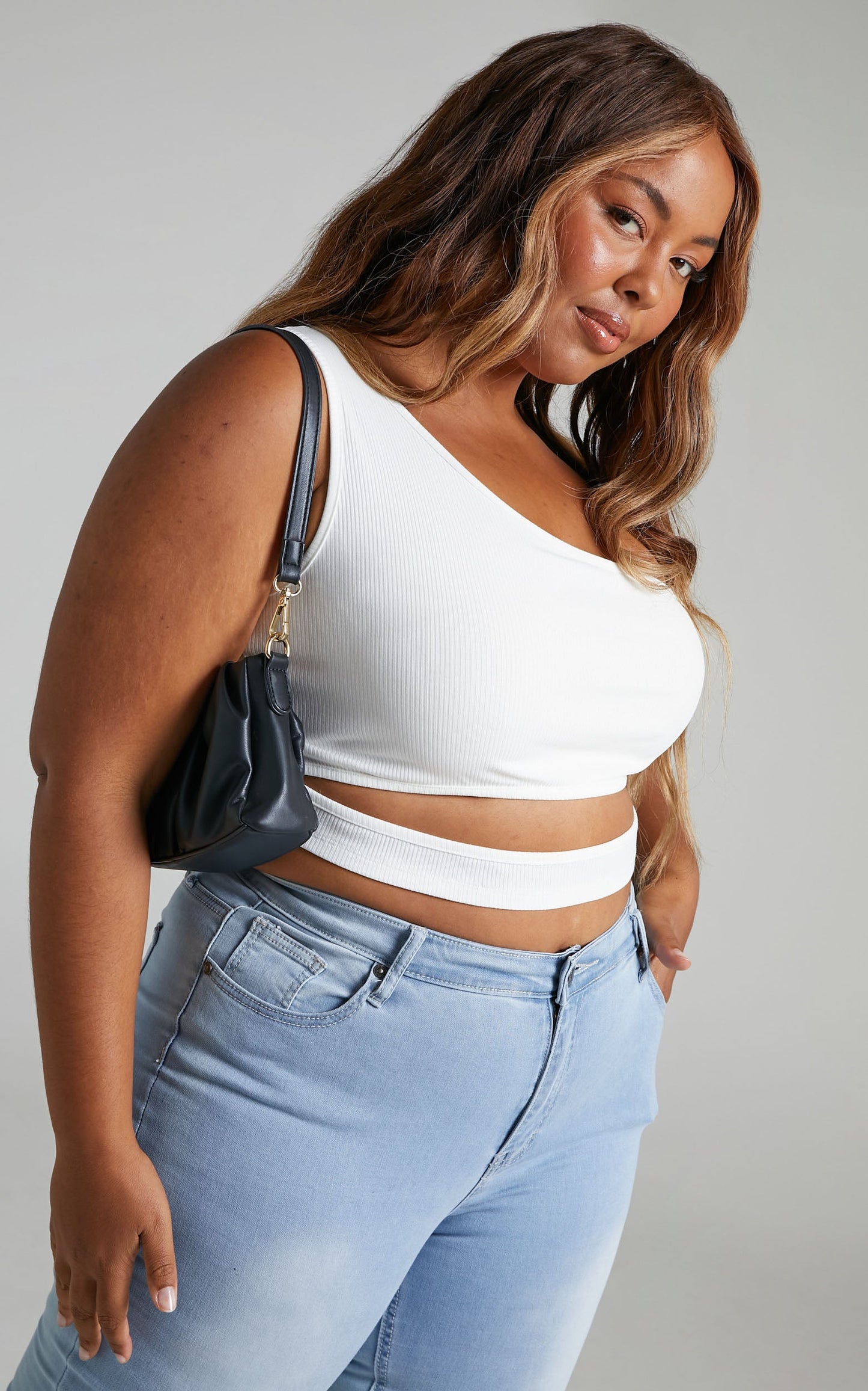 Joellyn Top - Asymmetric Front Cut Out Ribbed Crop Tank in White