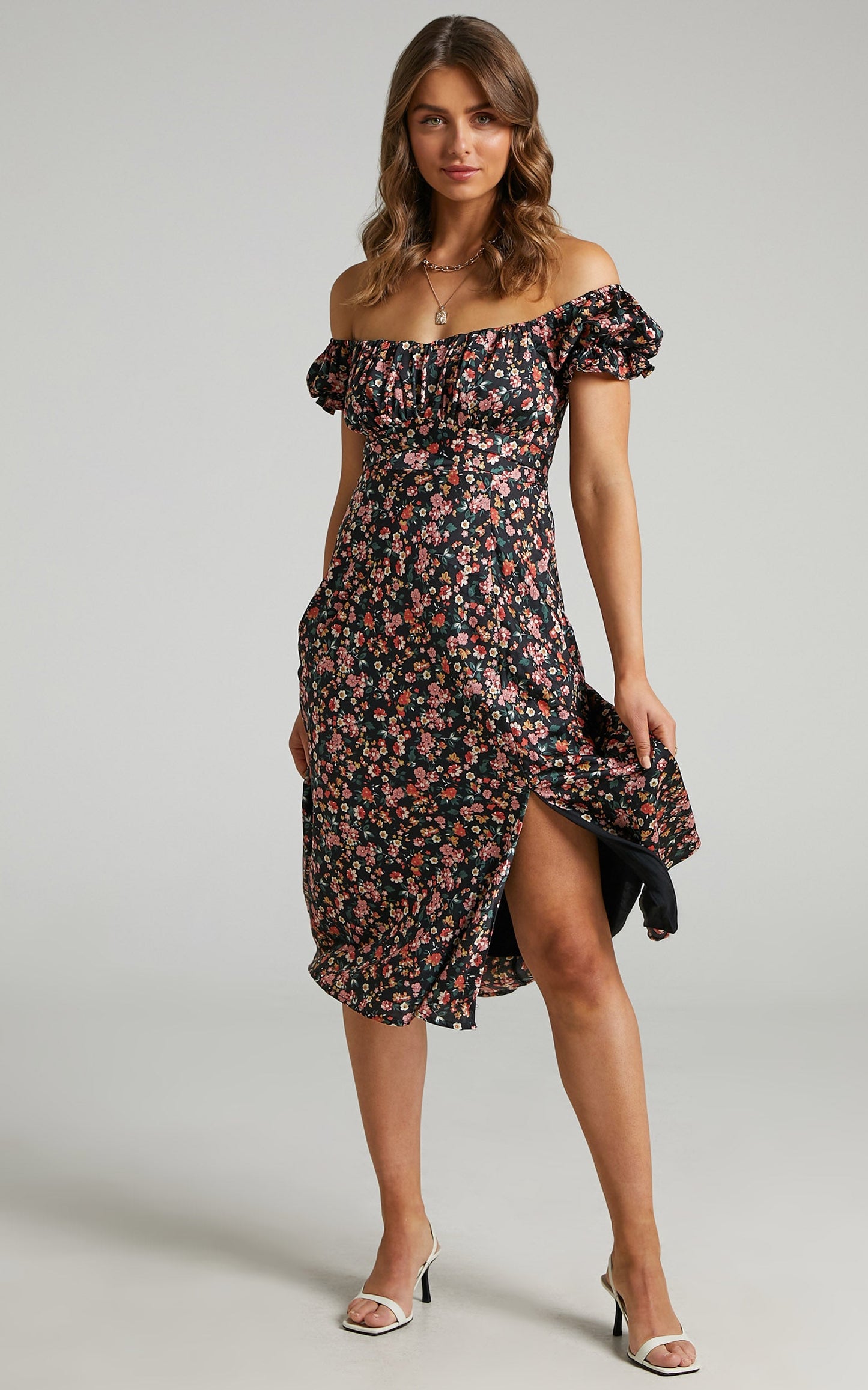 Kordyn Midi Dress in Black Floral