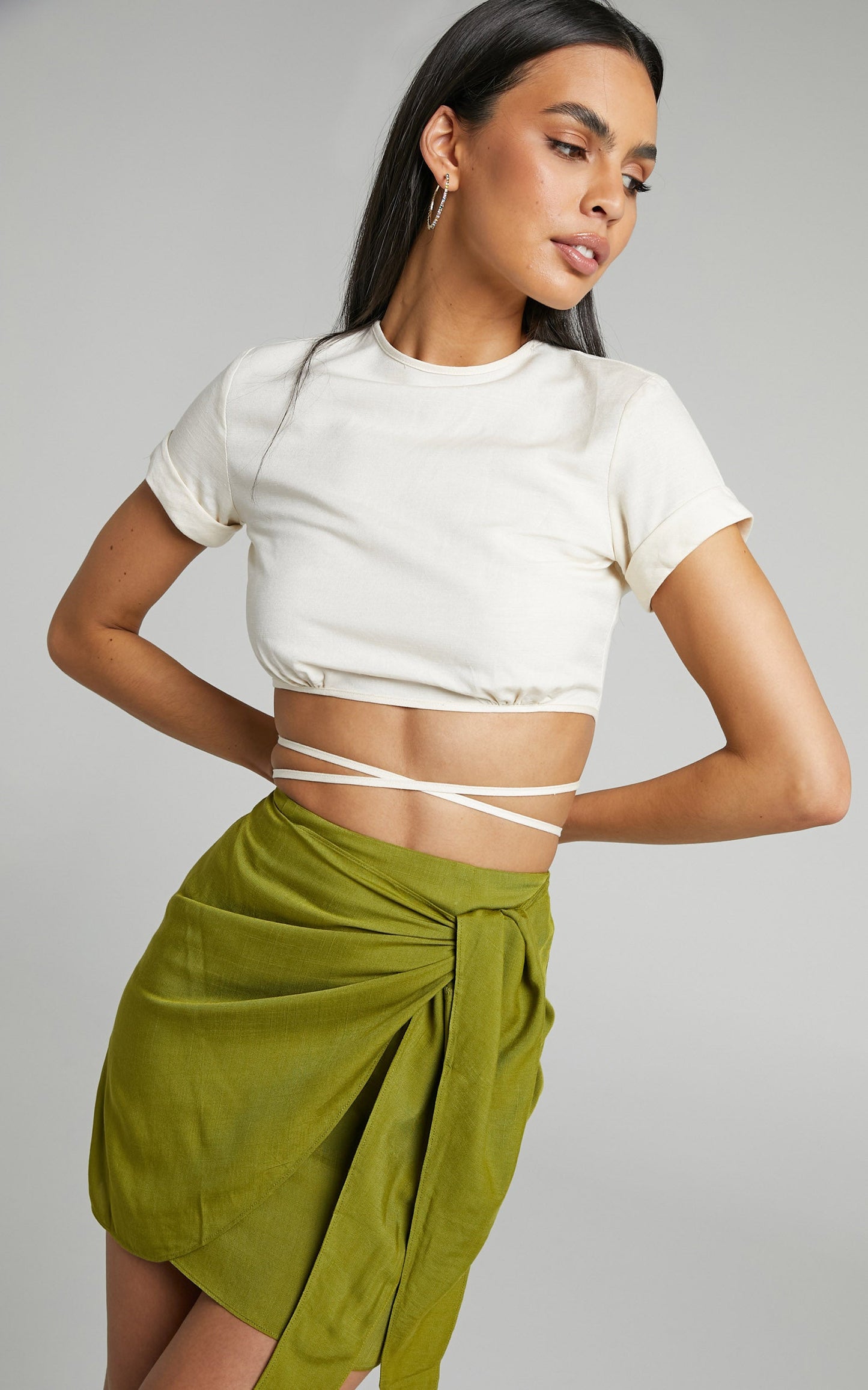 Mayeth Mini Skirt - Tie Front Wrap Skirt in Chartruese