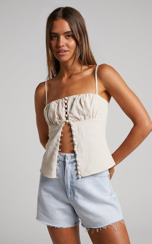 Marsha Camisole - Button Through Top in Natural