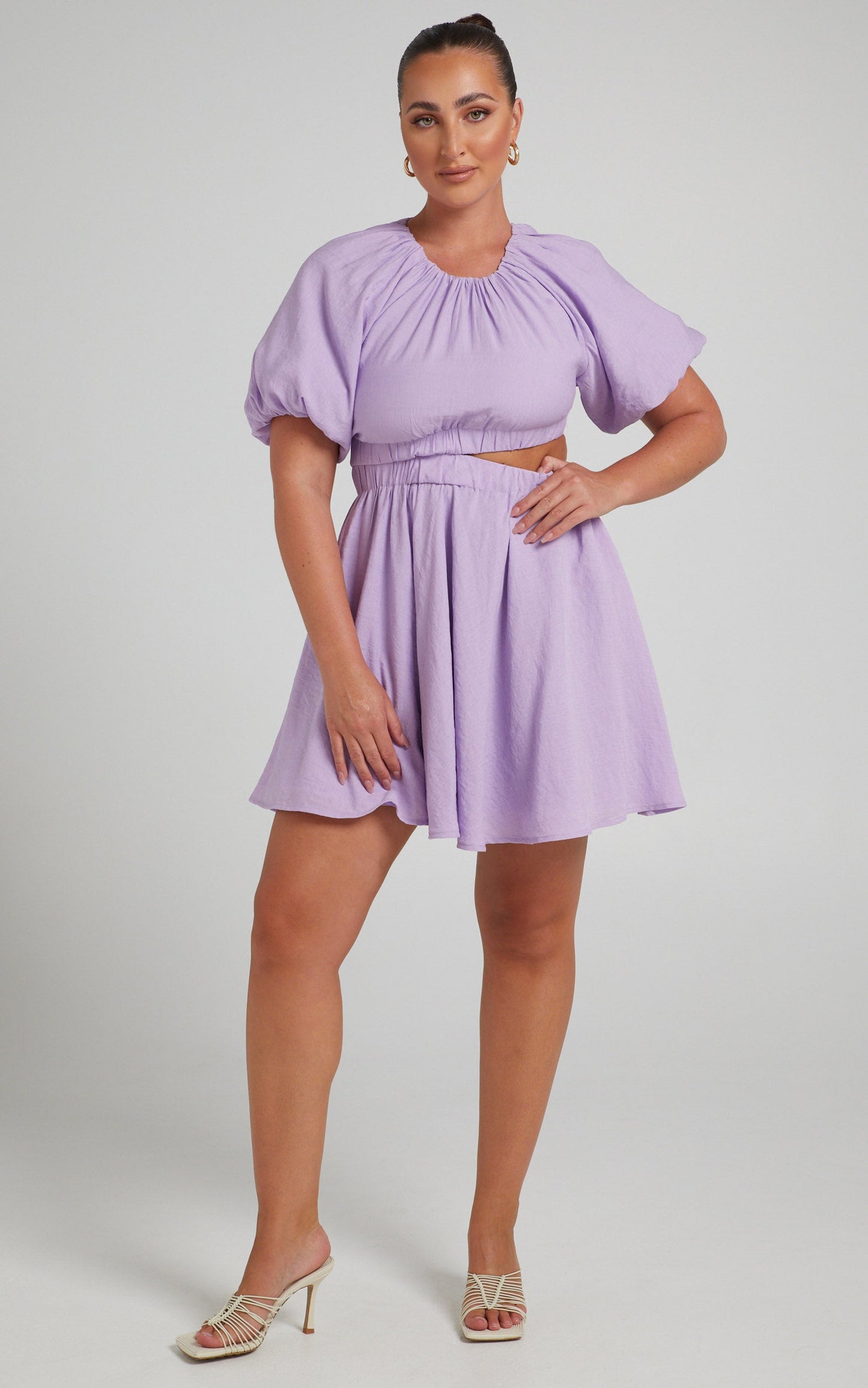 Hadley Mini Dress - Puff Sleeve Cut Out Dress in Lilac