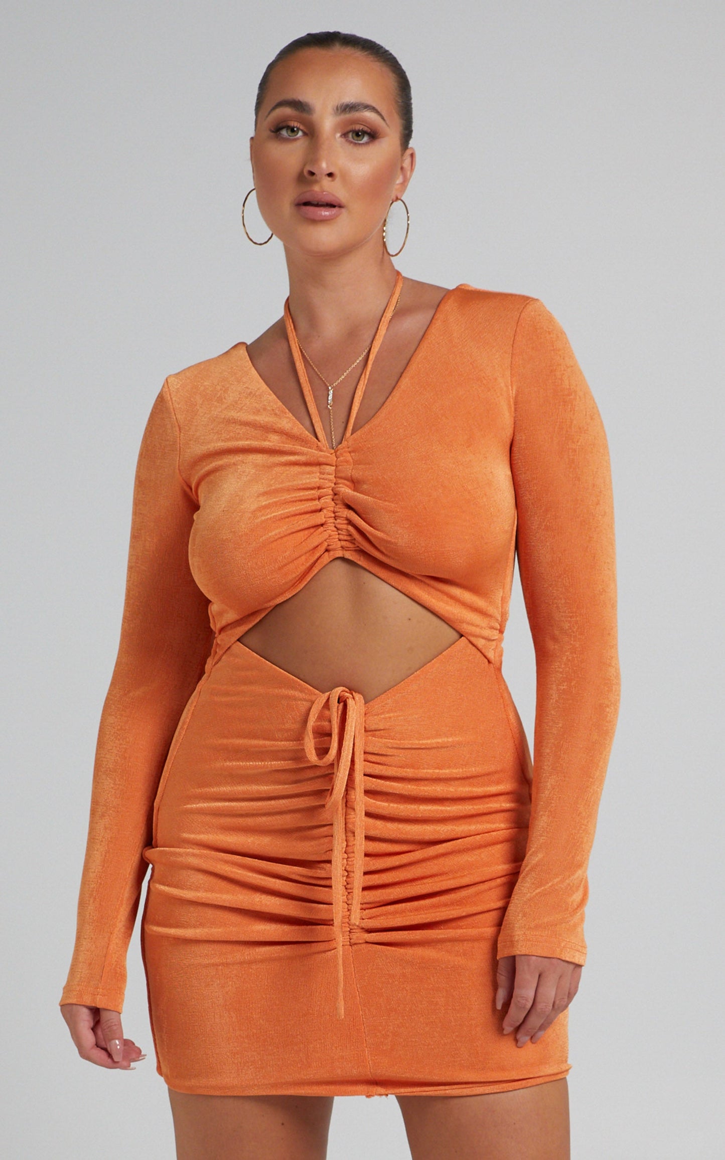 Sidnee Mini Dress - Ruched Front Dress in Orange