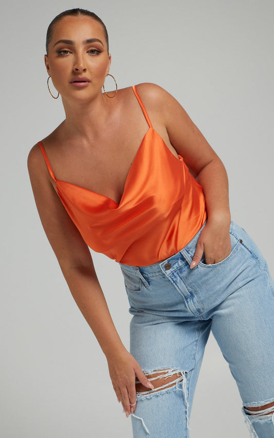 Faunia Cowl Neck Top in Orange