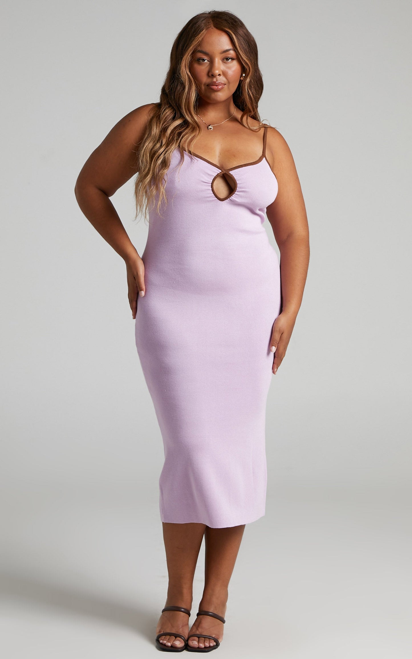 Millicent Keyhole Detail Strappy Knit Bodycon Midi Dress in Lilac