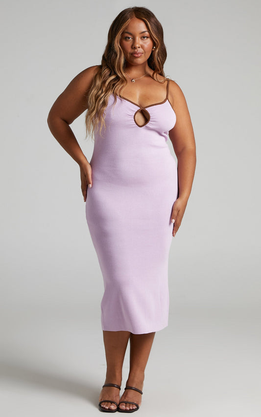 Millicent Keyhole Detail Strappy Knit Bodycon Midi Dress in Lilac