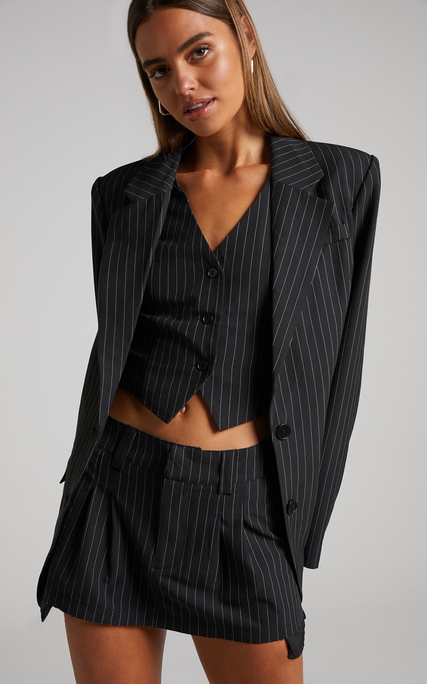 Queennie Micro Mini Skirt - Low Rise Skirt in Black Pinstripe