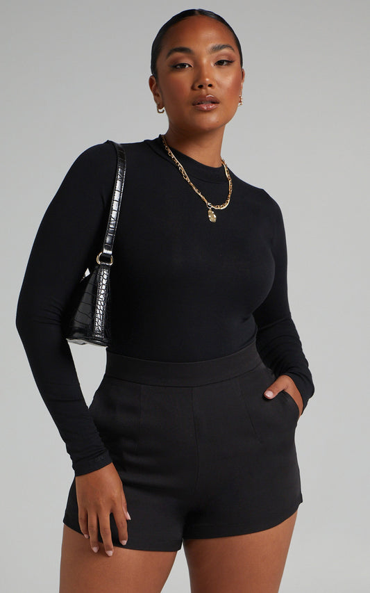Bea High Neck Long Sleeve Bodysuit in Black
