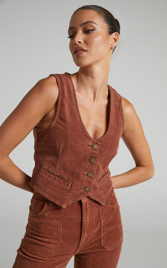 Phoebe Tonkin x Rolla's - DALLAS VEST in Chestnut