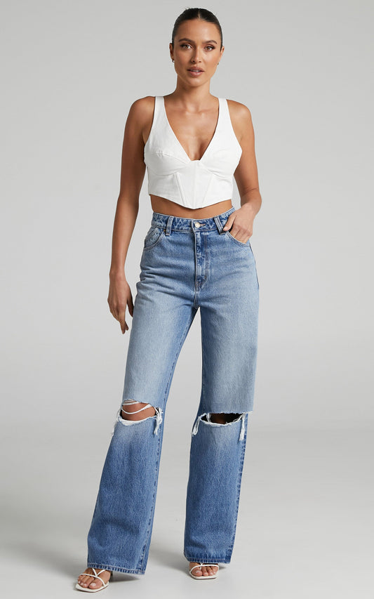 Phoebe Tonkin x Rolla's - HEIDI JEAN CHLOE RECYCLED in DISTRESSED BLUE