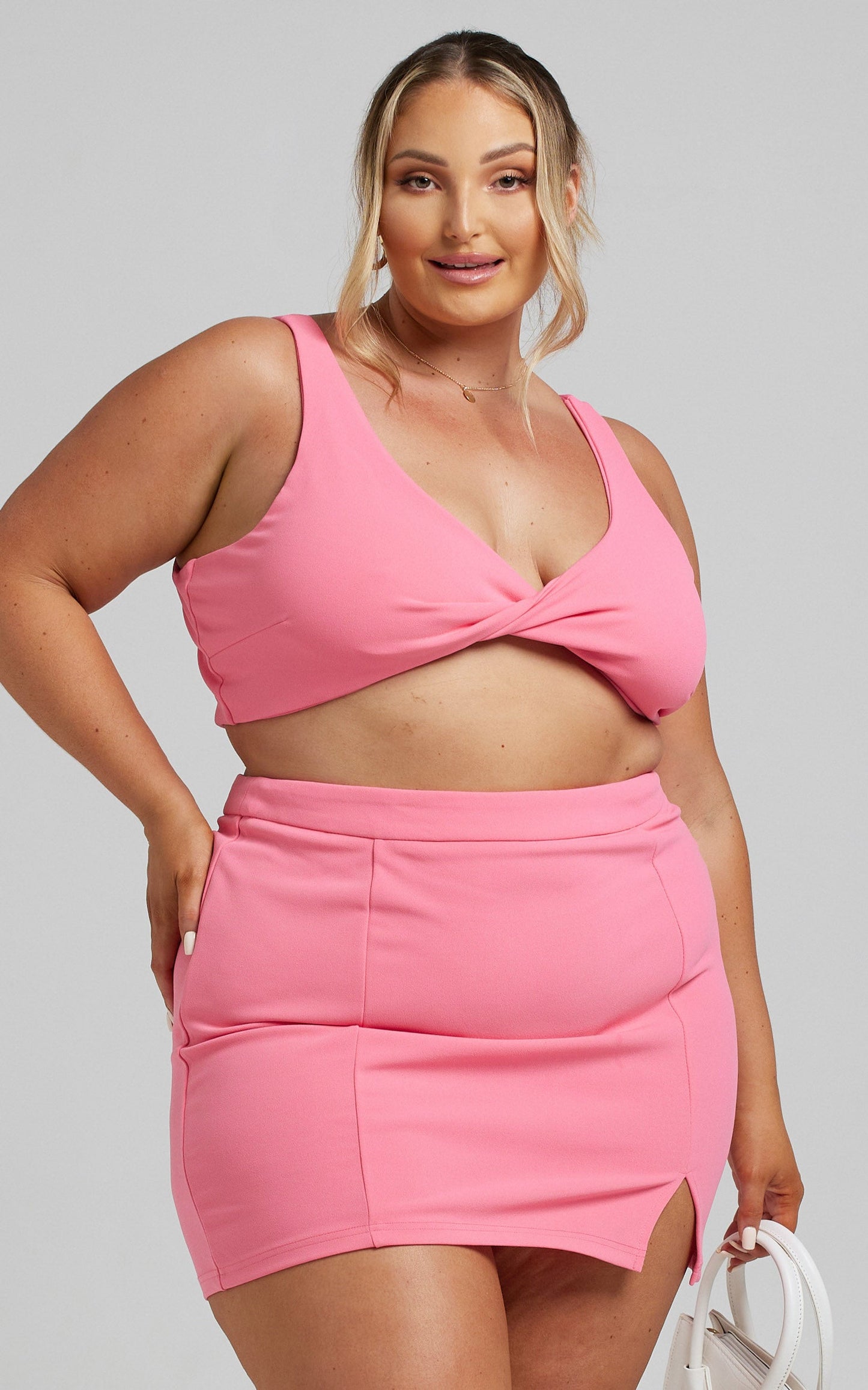 Jett Twist Detail Mini Two Piece in Bubblegum Pink
