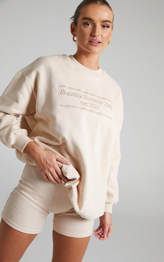 Sunday Society Club - Kiana Oversized Sweat Dress in Beige