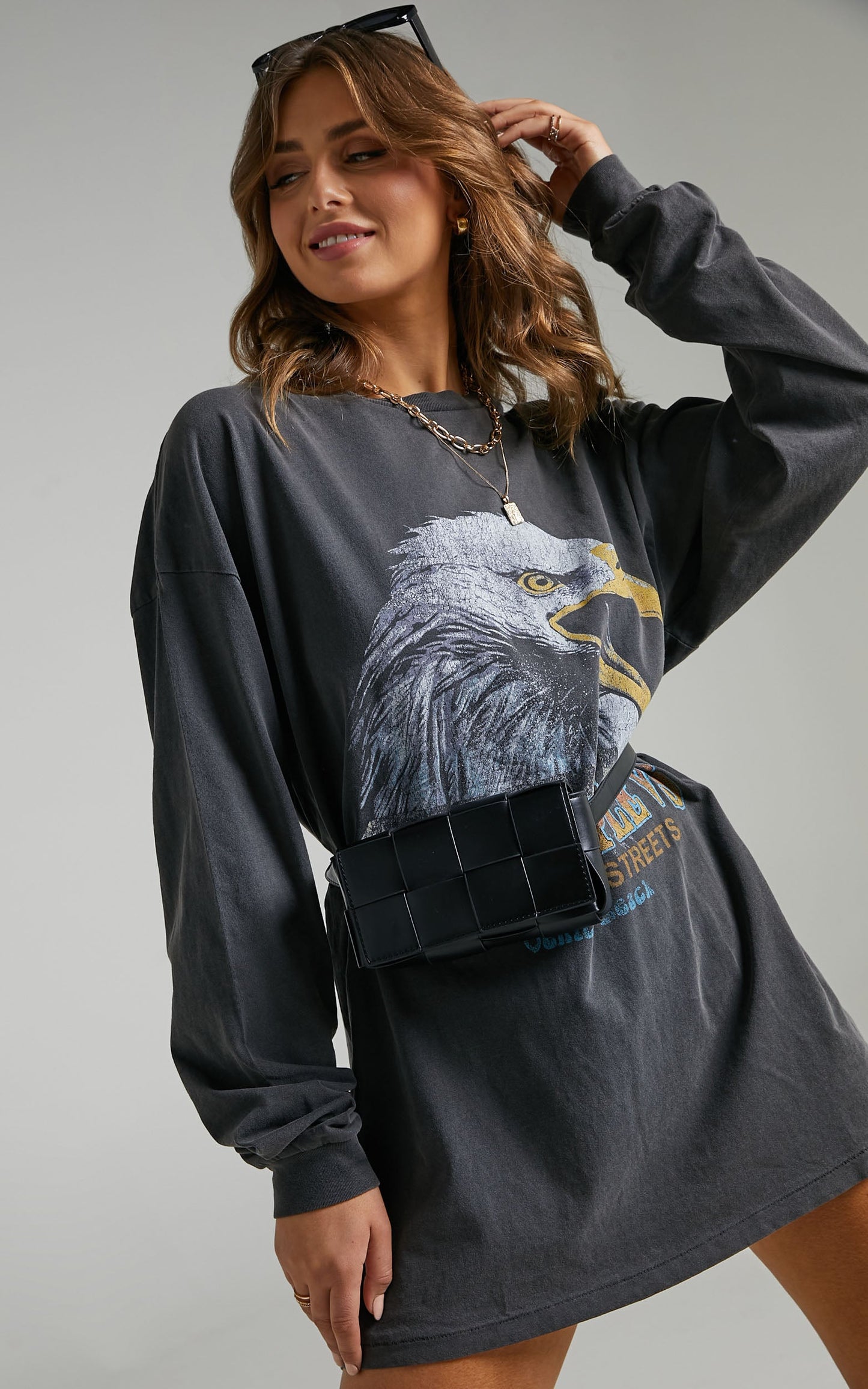 The People Vs - Eagle Week Longsleeve Tee Dress in Vintage Black