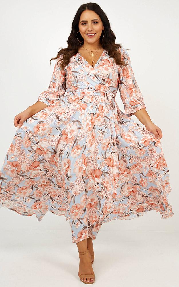 Cover Me Up Maxi Dress In Peach Floral