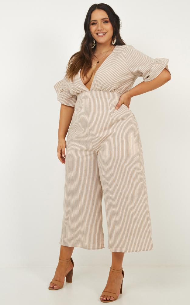 Respect Jumpsuit In Beige Stripe