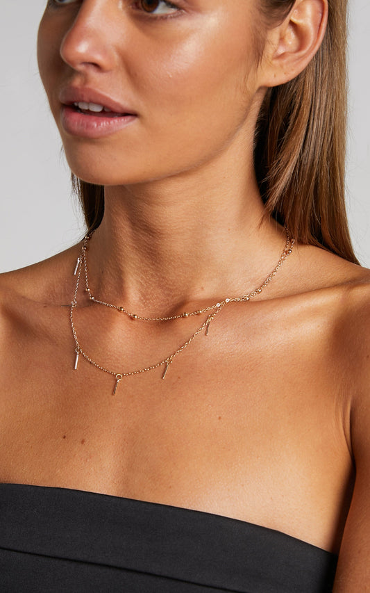 Najiah Layered Beaded Chain Necklace in Gold
