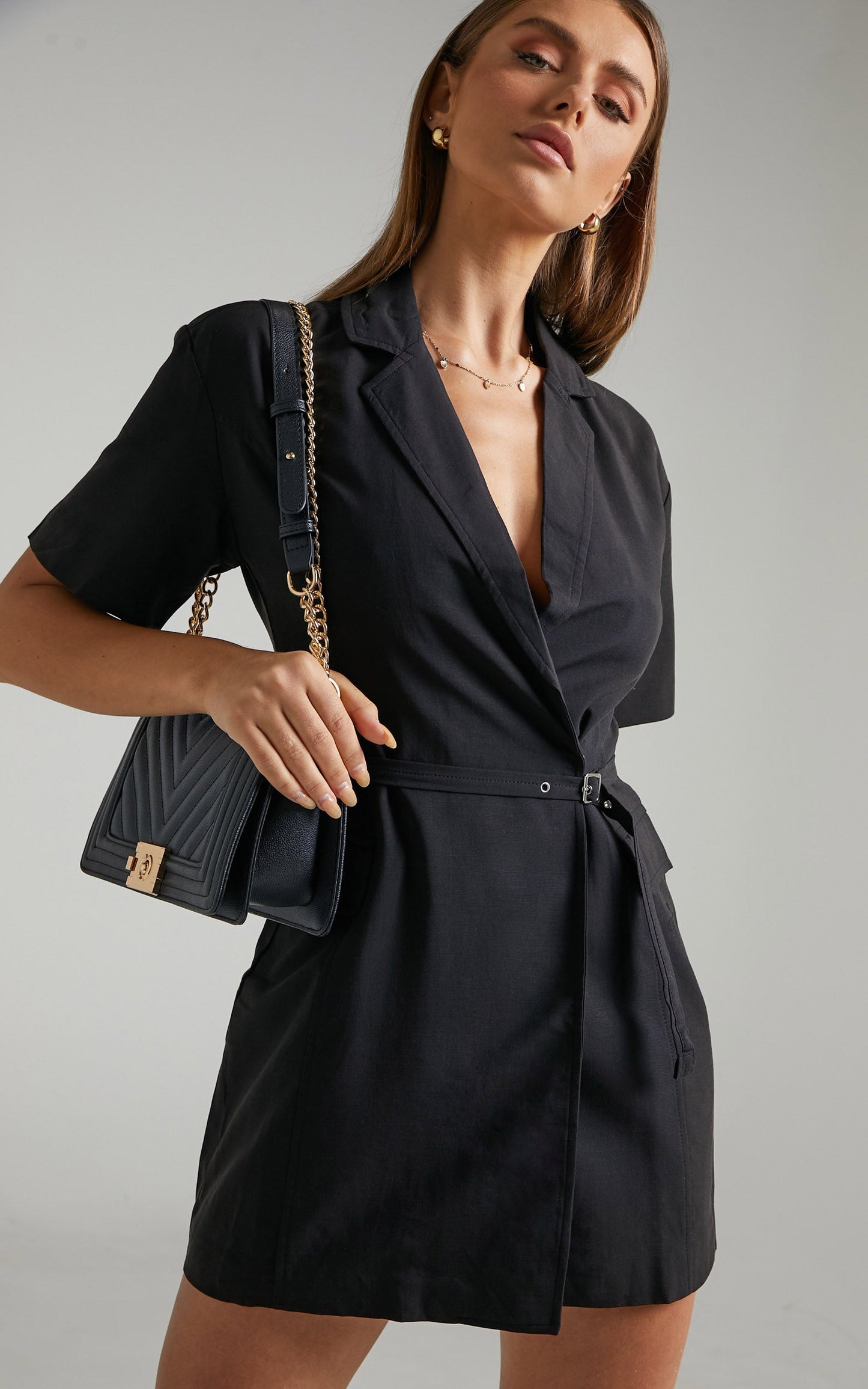 Roula Wrap Front Linen Mini Blazer Dress in Black