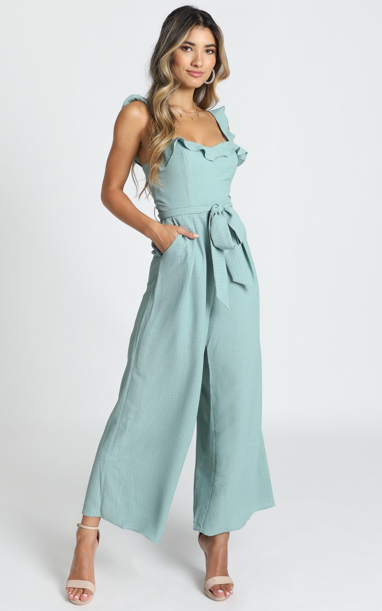 Cynthia Ruffle Jumpsuit in Sage