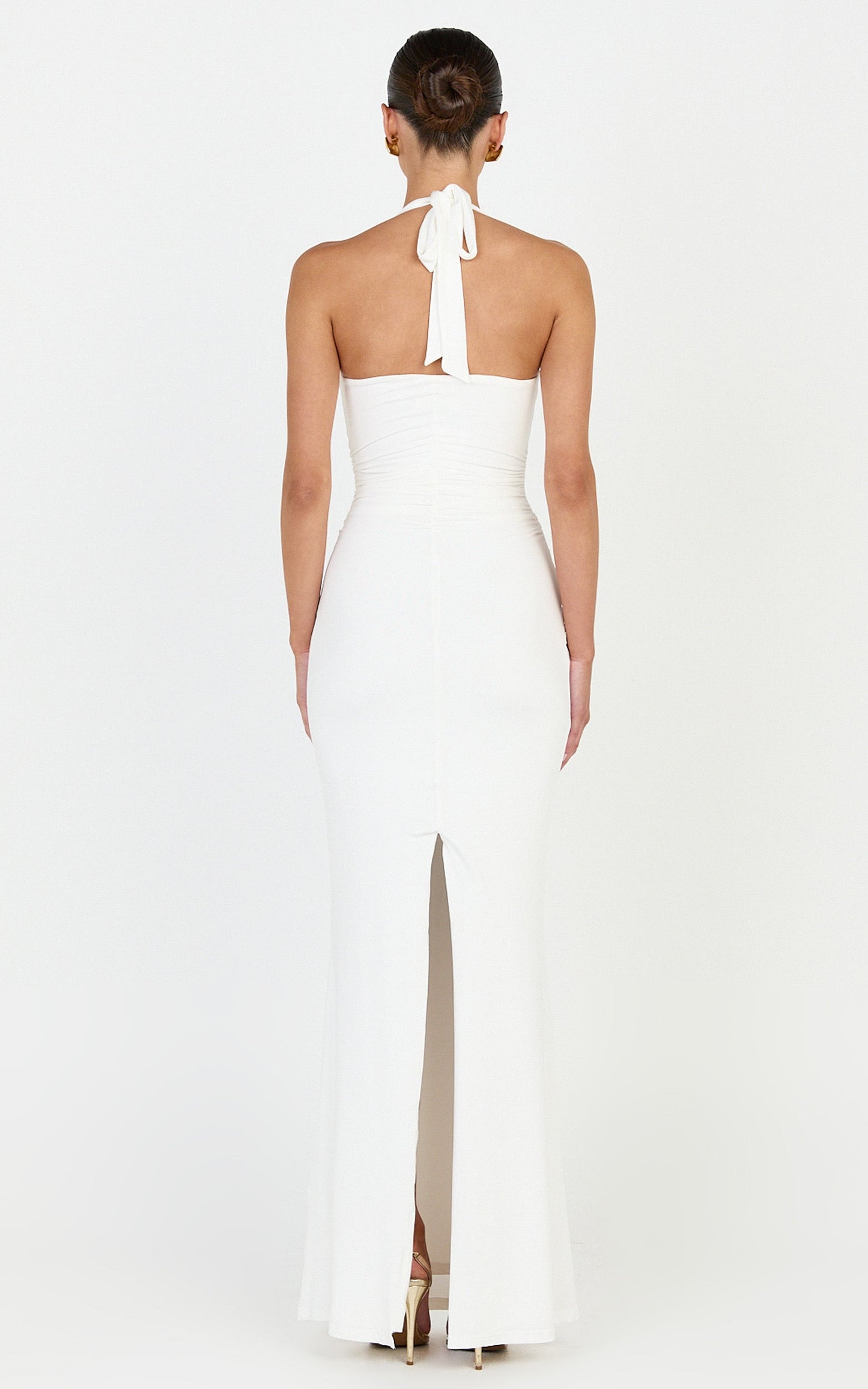 Amaya Maxi Dress - Draped Sash Halter Dress in Cream