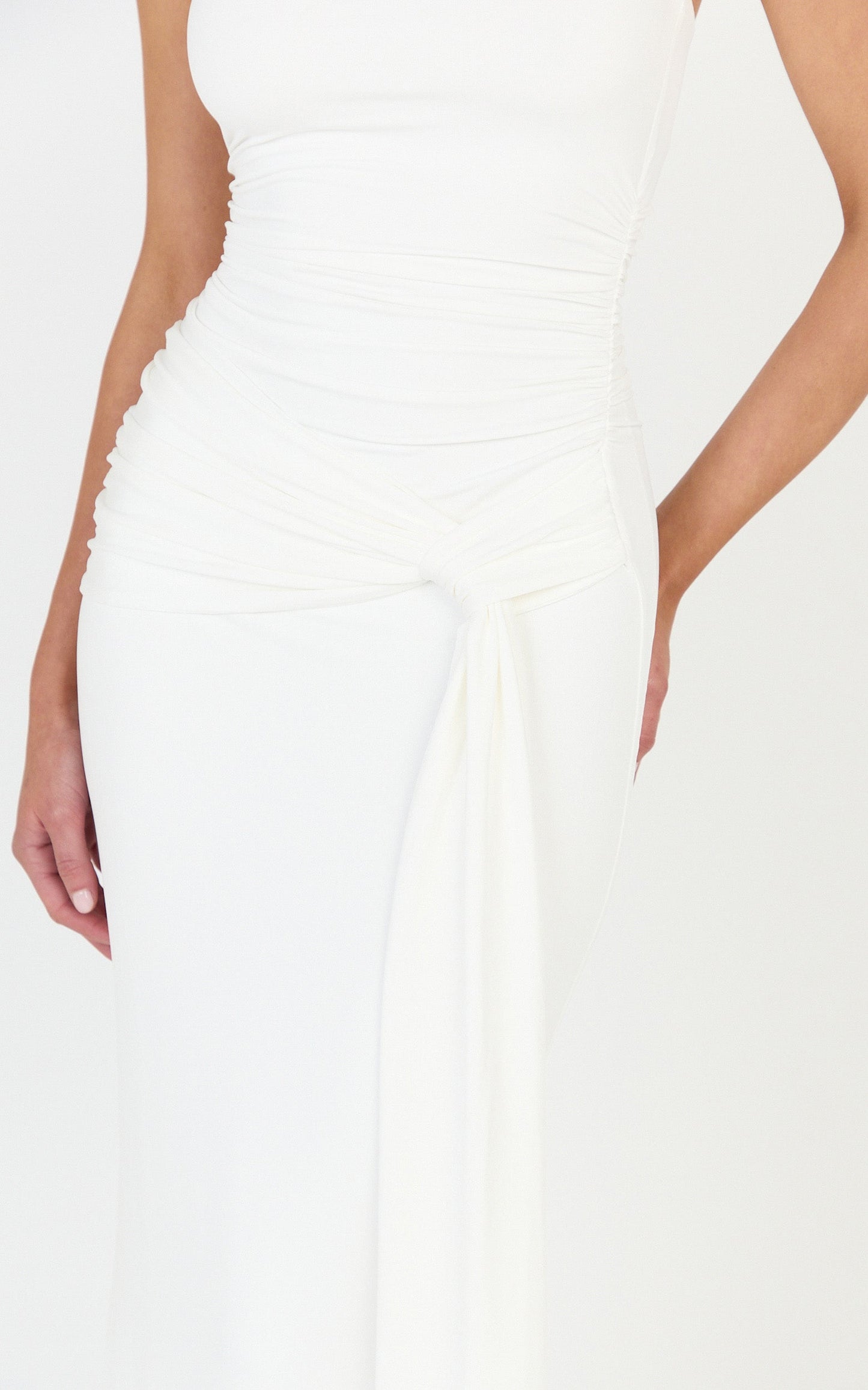Amaya Maxi Dress - Draped Sash Halter Dress in Cream