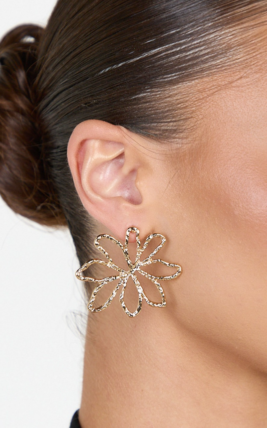 Jolie Earrings - Floral Stud Statement Earrings in Gold