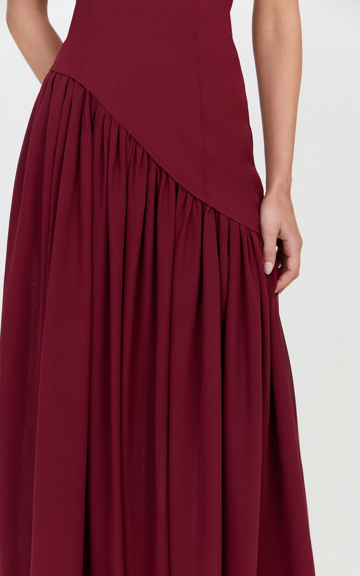 Calla Maxi Dress - Halter Neck Asymmetric Dropped Waist Dress in Wine