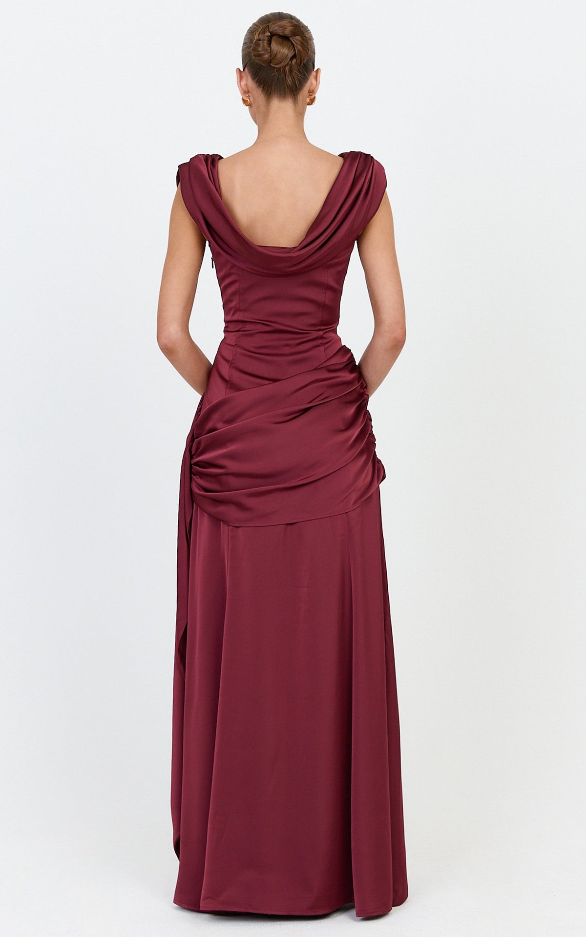 Joni Maxi Dress - Off The Shoulder Draped Dress in Wine
