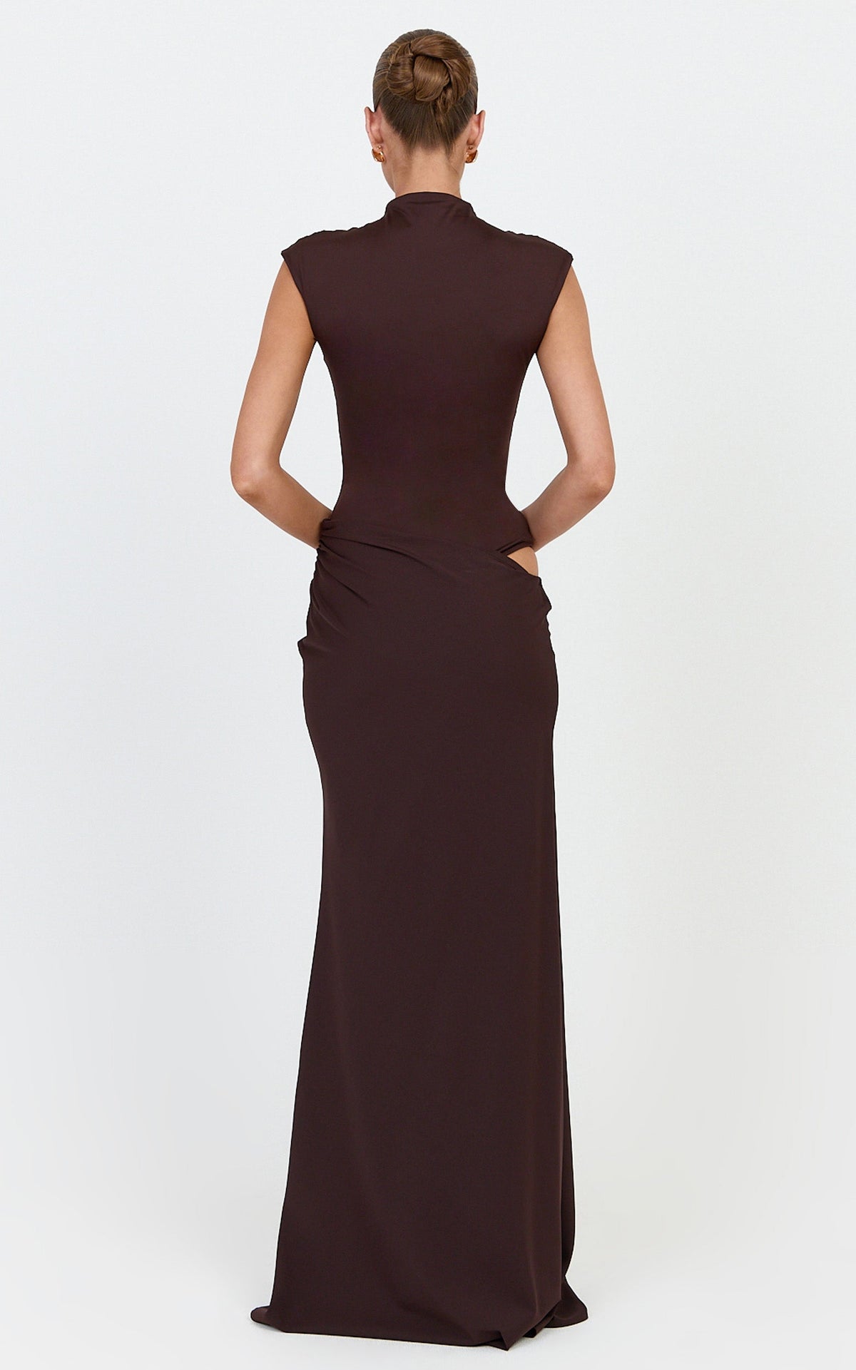 Grace Maxi Dress - Cap Sleeve Asymmetric Split Dress in Chocolate