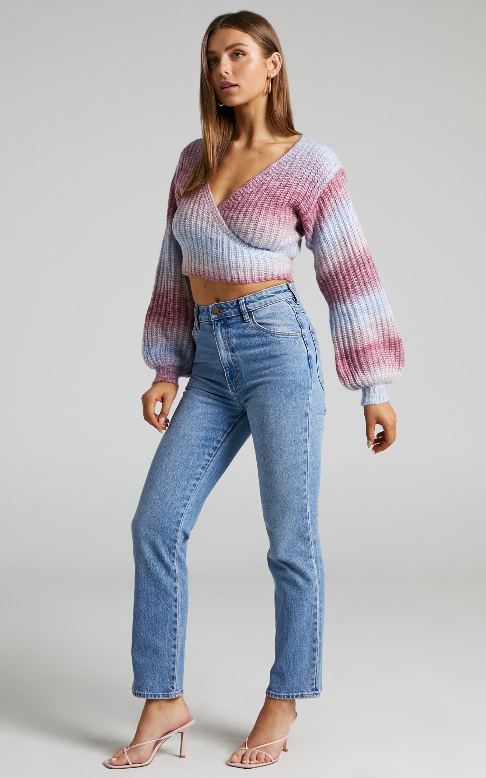 Bibi Wrap Knit Crop Top in Multi