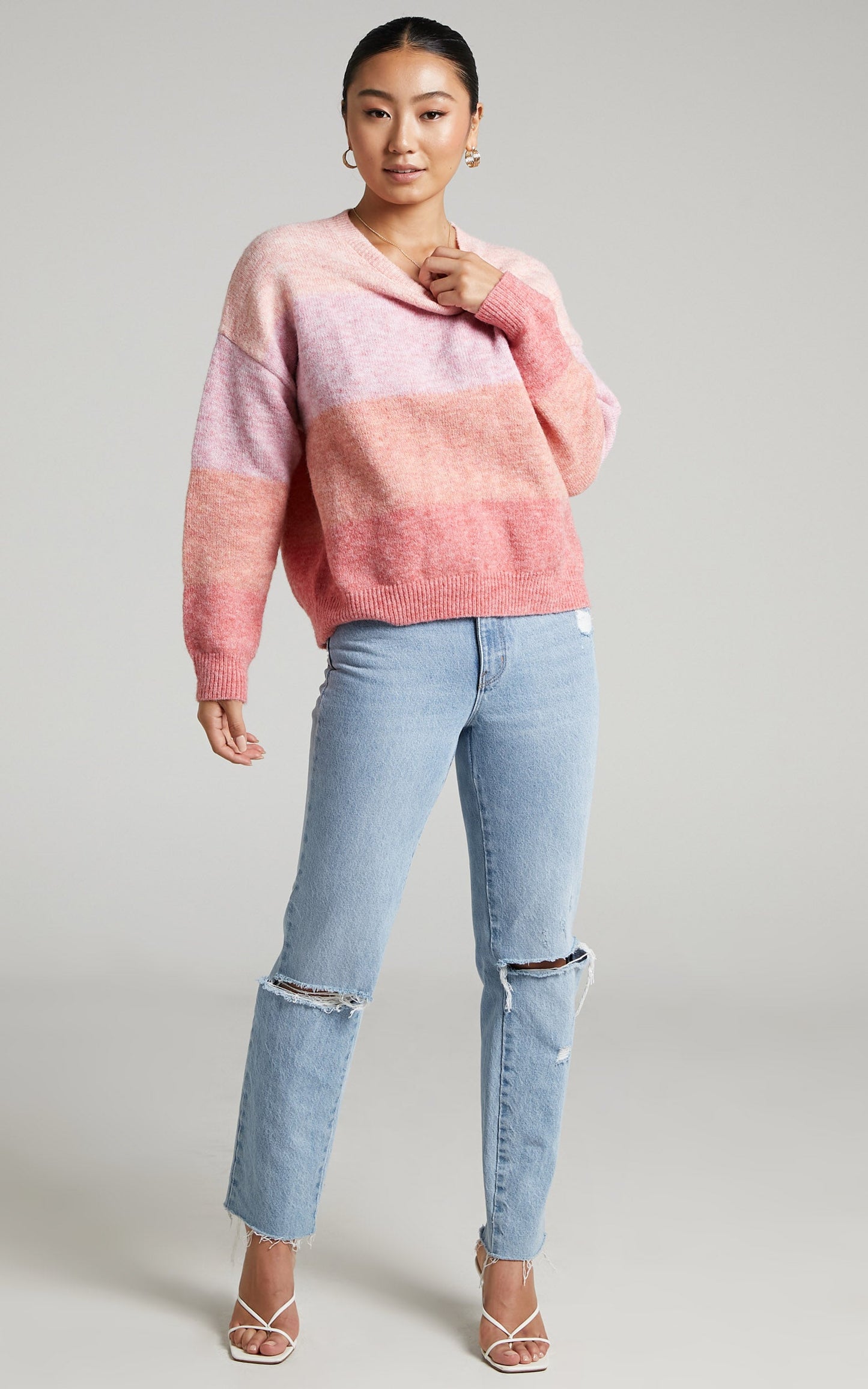 Claudette Jumper - Colour Block Stripe Knit Jumper in Pink