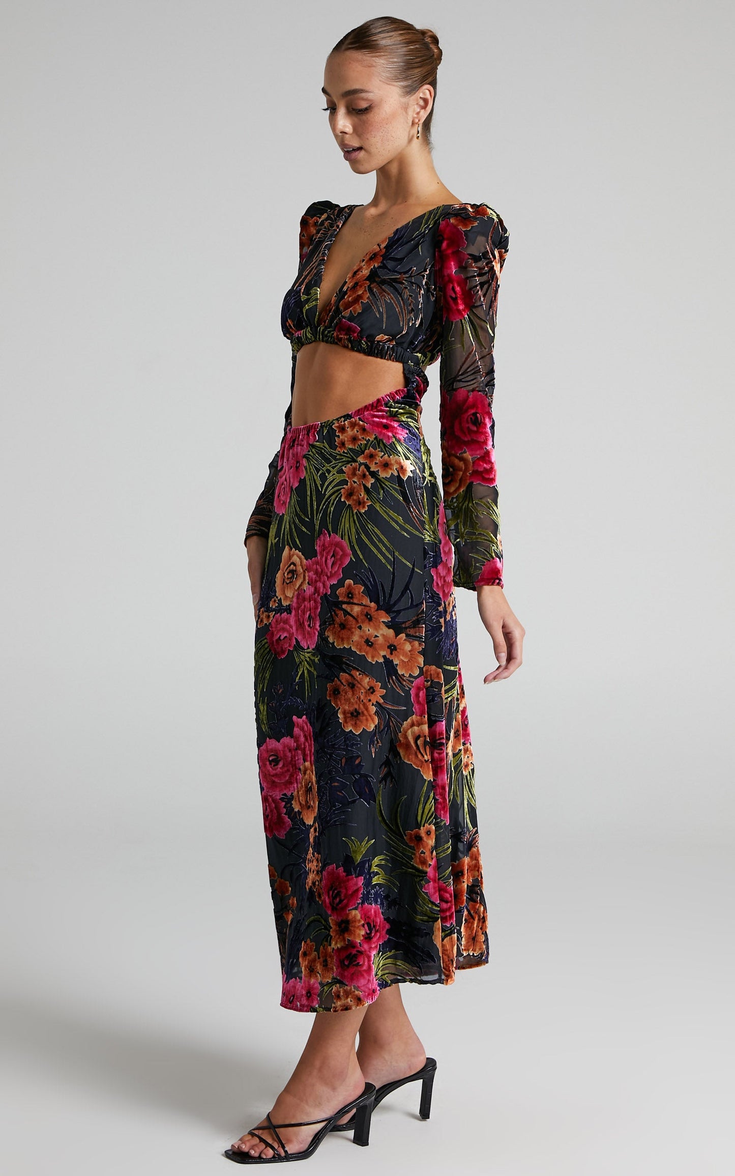 Danielle Bernstein - Cut Out Flocked Velvet Dress in Black Multi