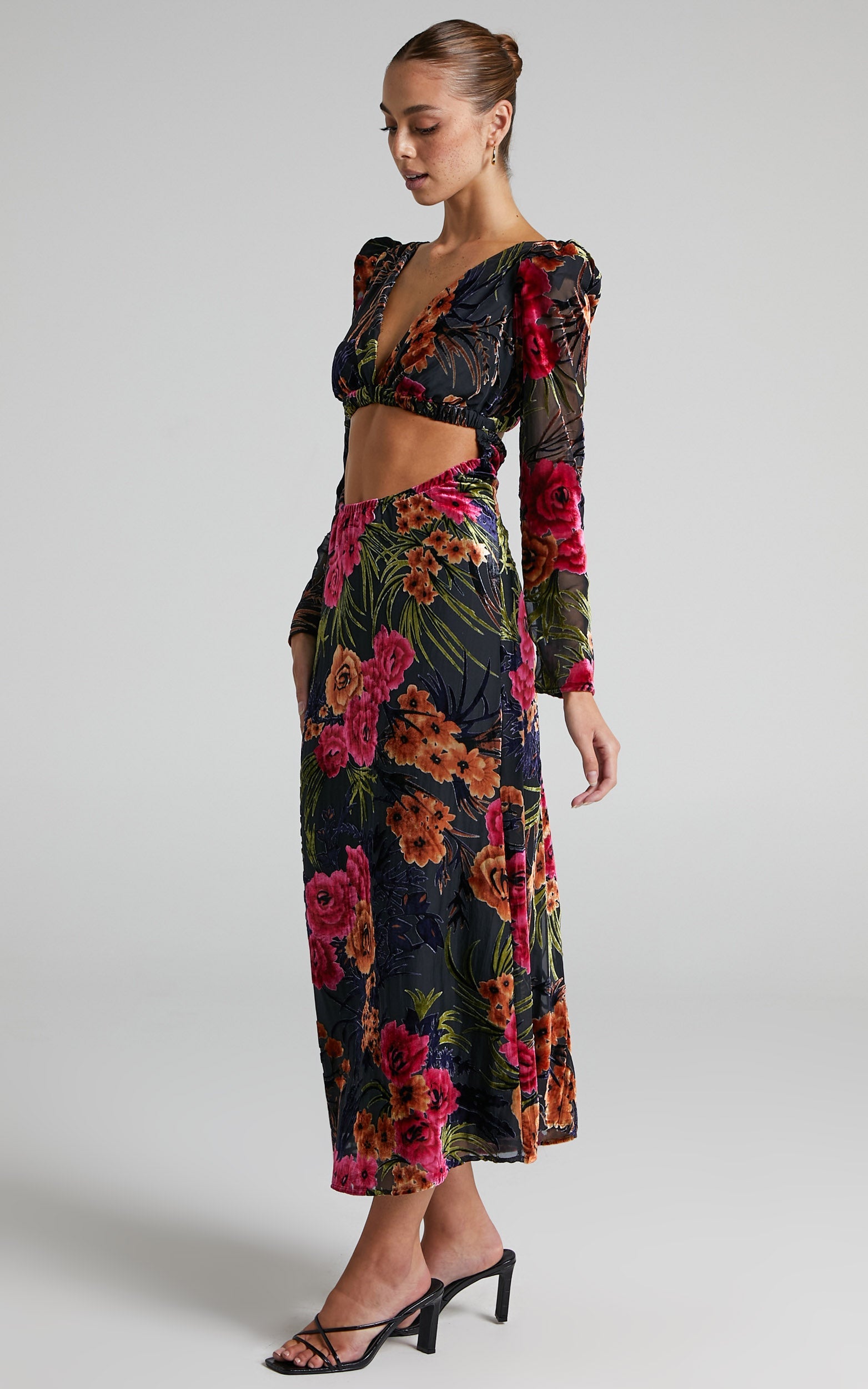 Danielle Bernstein - Cut Out Flocked Velvet Dress in Black Multi
