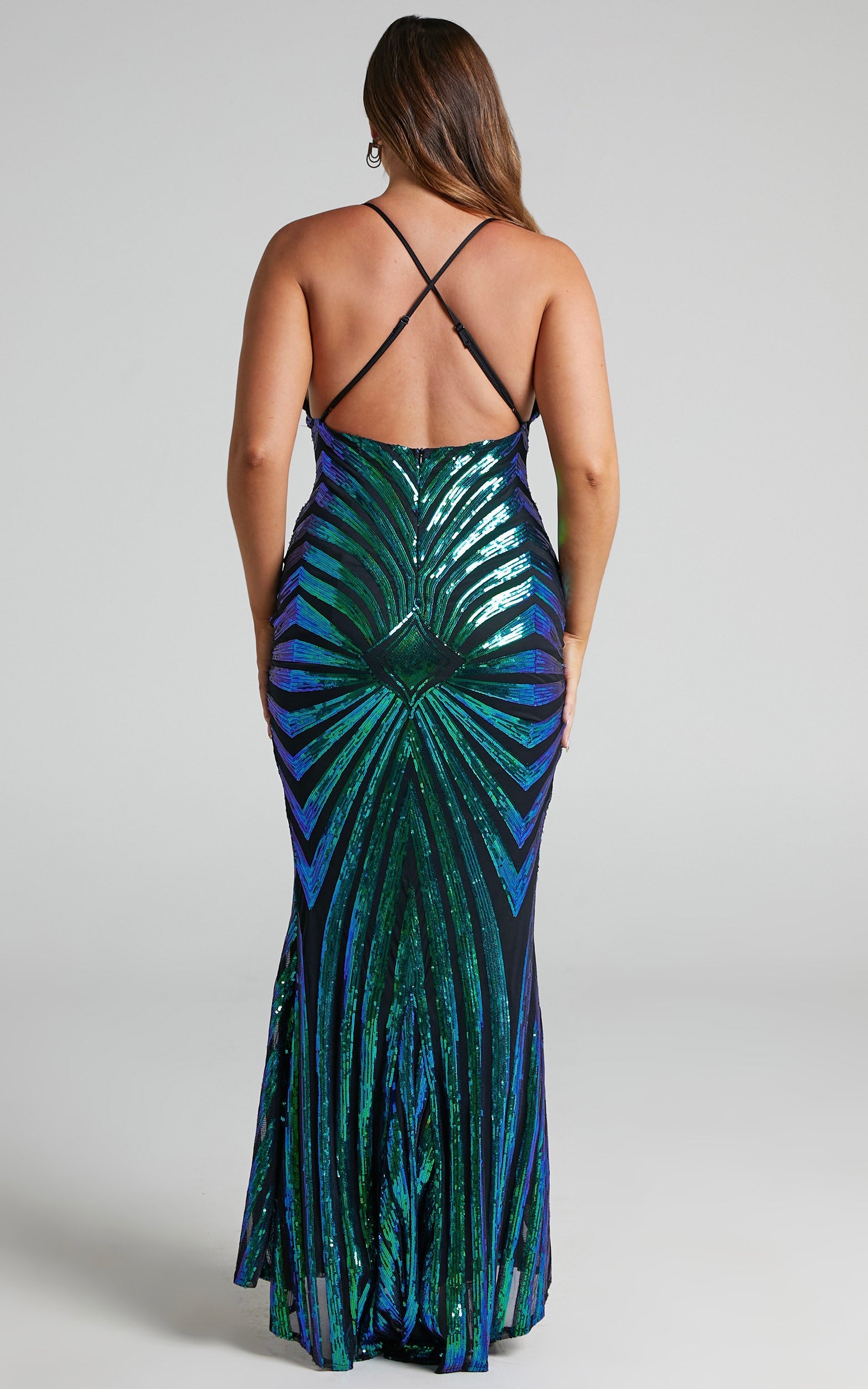 Beaula Cross Back Sequin Maxi Dress in Mermaid Green