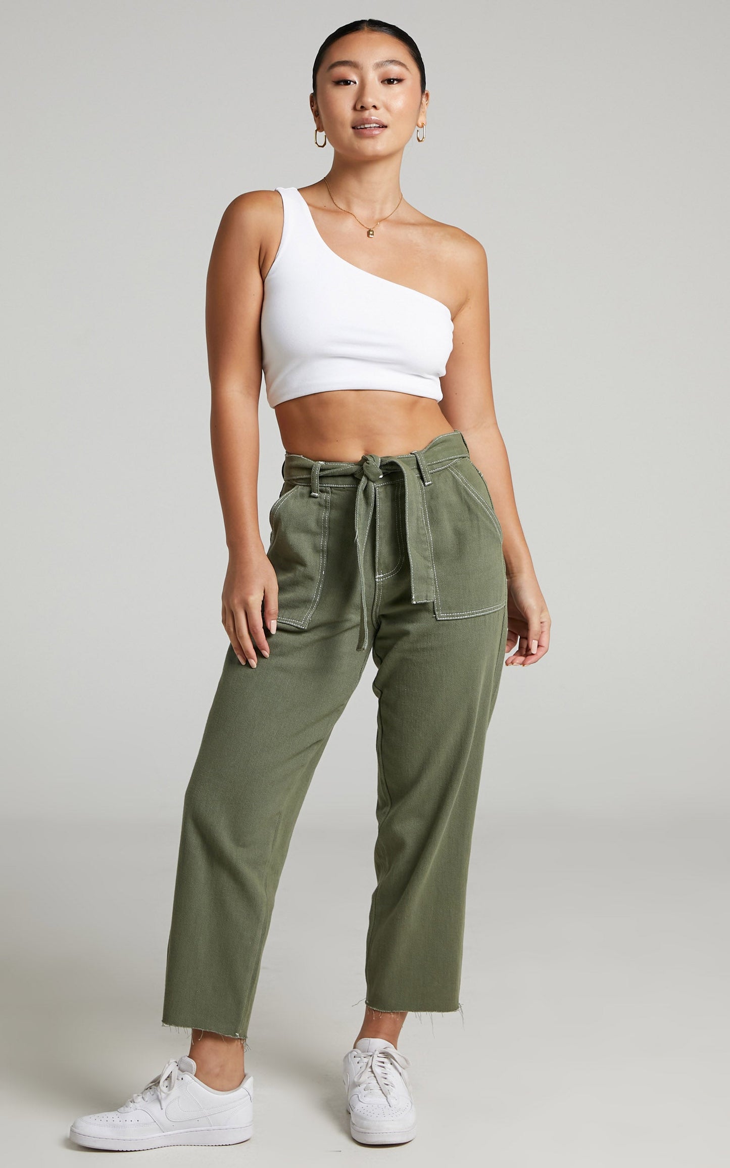 Leyton Jeans - Tie Waist Jeans in Khaki