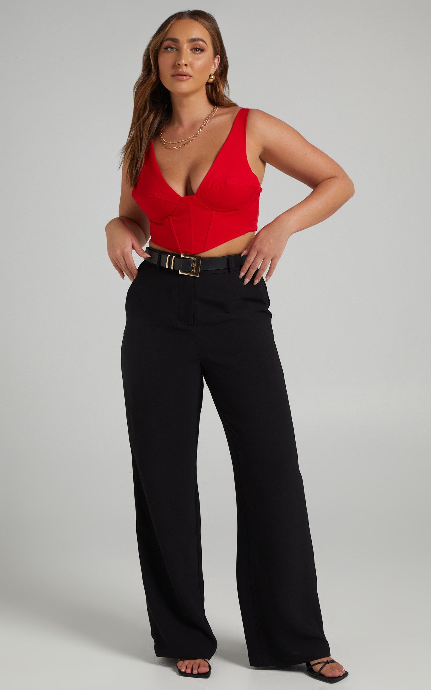 Ohganda V Neck Corset Top in Red