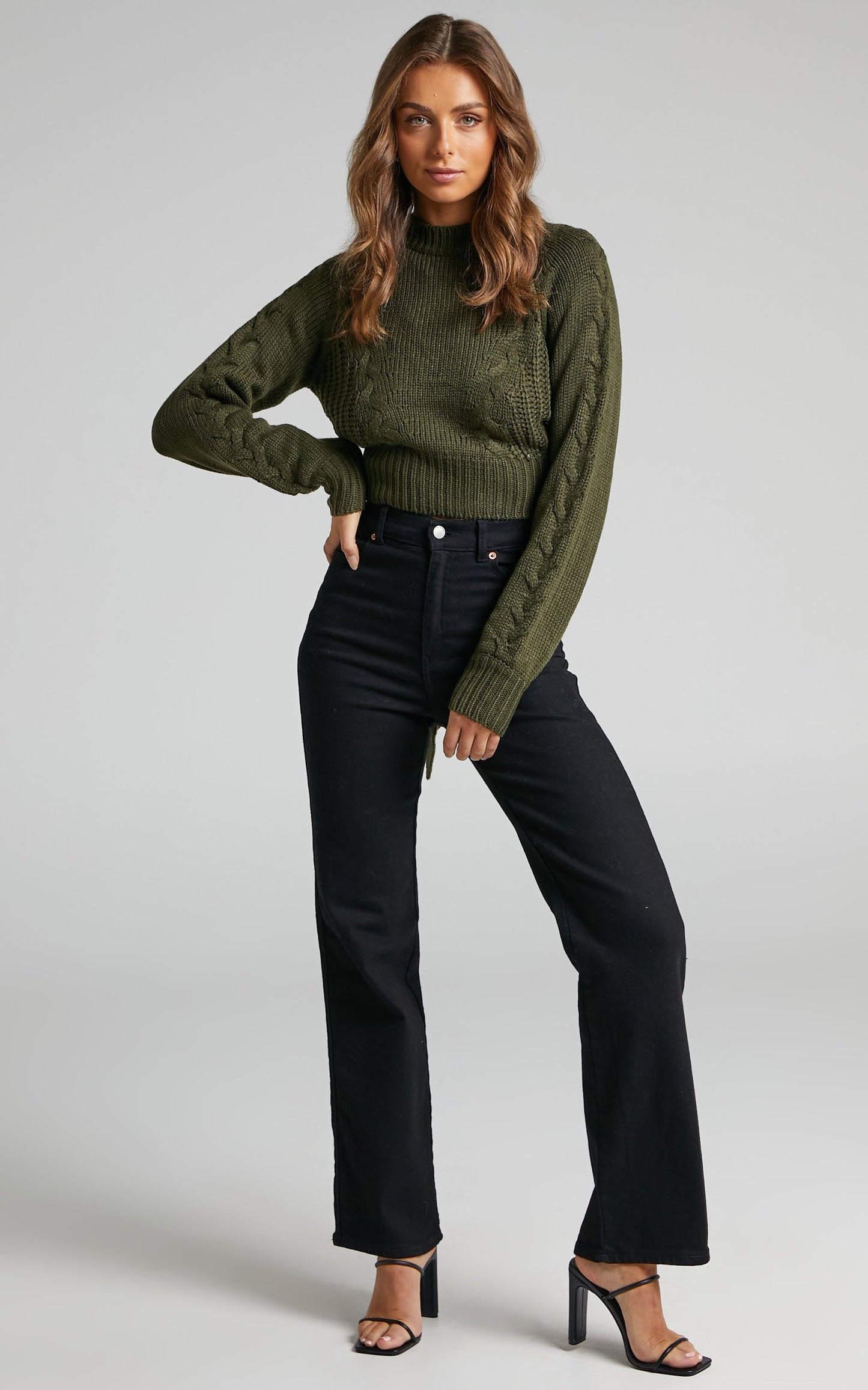 Maue Top - Long Sleeve Open Back Knit Top in Khaki