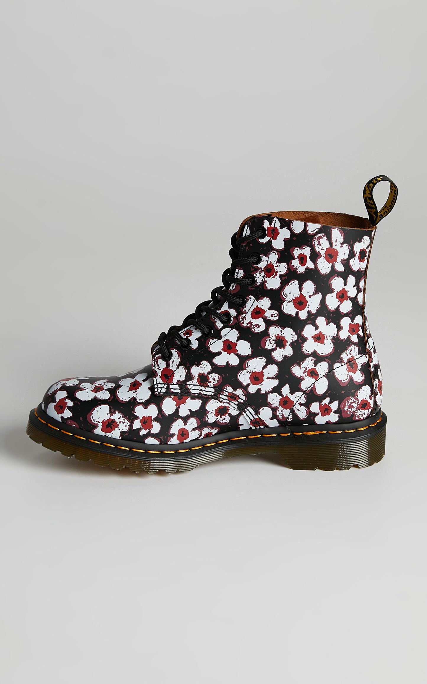 Dr. Martens - 1460 Pascal 8 Eye Boot in Black/Red Pansy Fayre Vintage Smooth