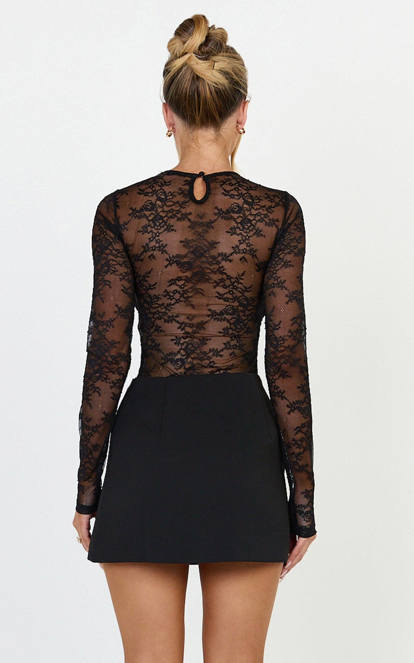 Serenade Bodysuit - Long Sleeve Lace Bodysuit in Black