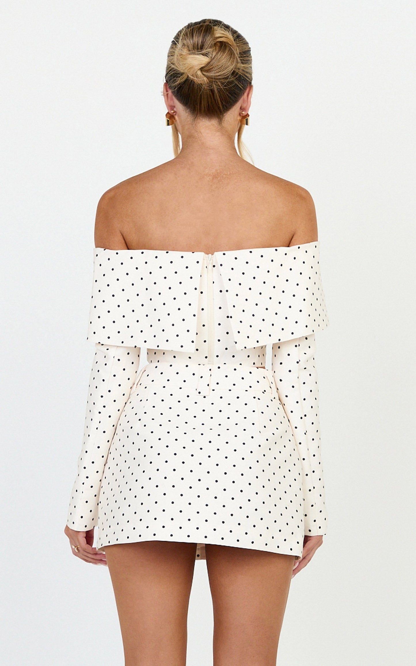 Lana Mini Skirt - Structured Tailored Skirt in Cream/Black Polka Dot