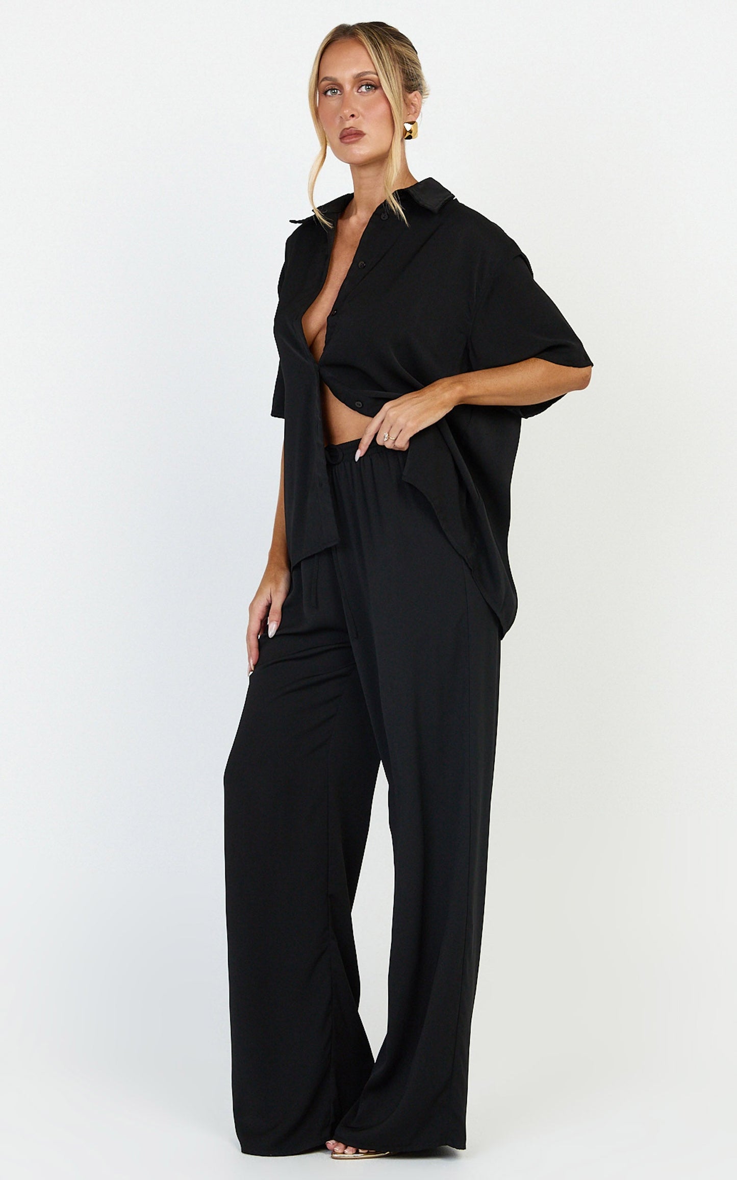 Robyn Pants - High Elastic Waist Relaxed Straight Leg Pants in Black