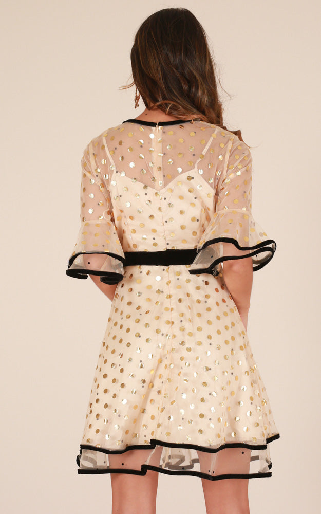 My Wish Dress In Gold Polka Dot