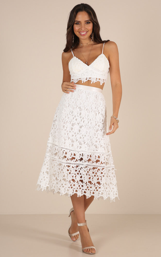Lost Dreams Two Piece Set In White Crochet