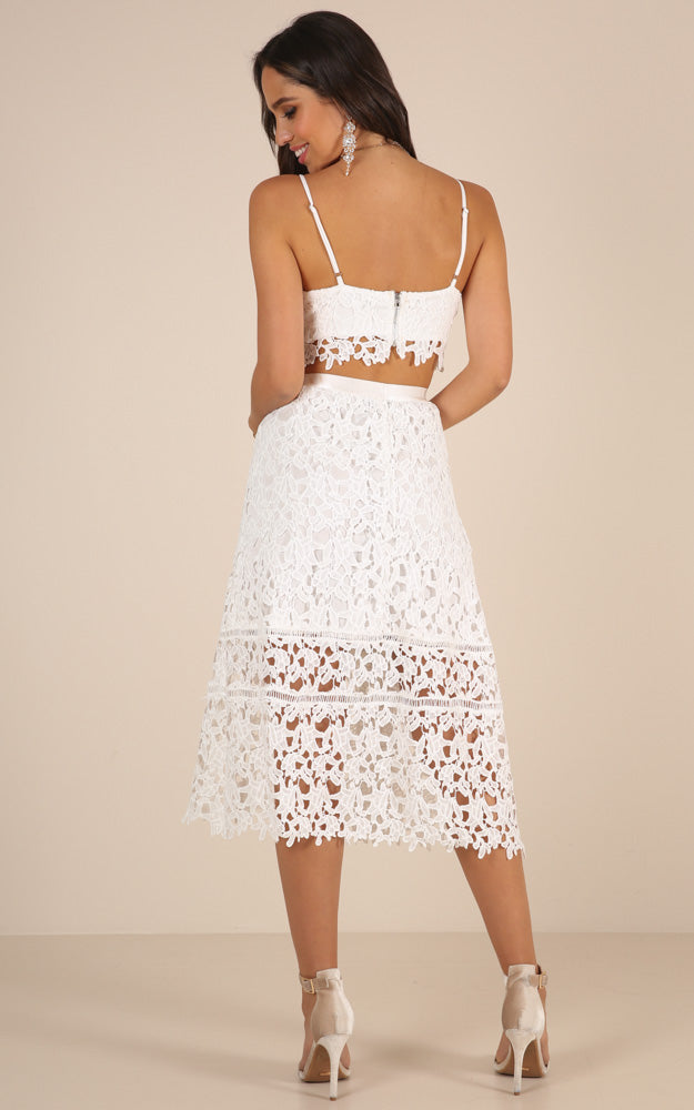 Lost Dreams Two Piece Set In White Crochet