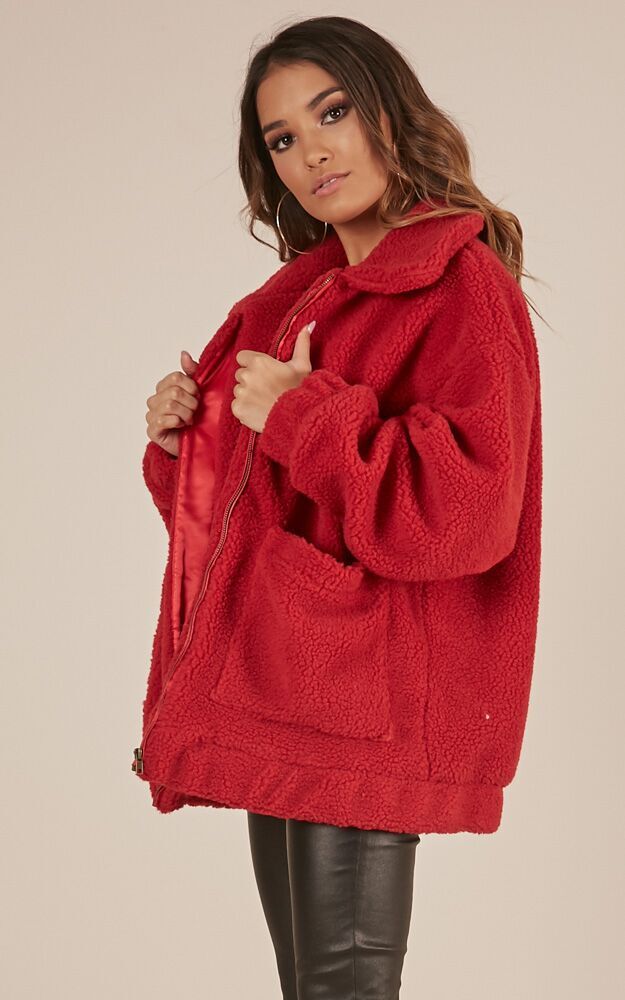 Point Blank Jacket in Red Teddy